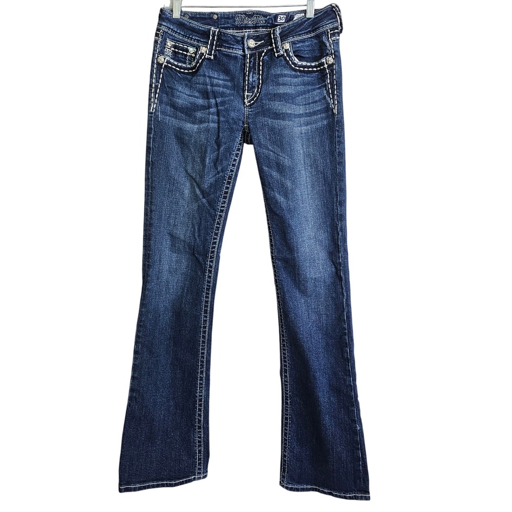 Miss Me JP5014 Bootcut Jeans Dark Wash Rhinestone Thick Stitch Blue 30X34 TALL
